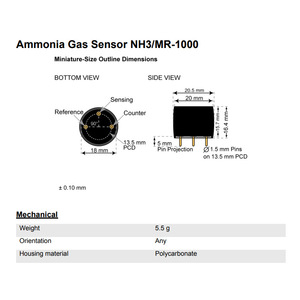 Capteur de gaz ammoniac NH3MR-1000, électrochimique à 3 électrodes, 0-1000 ppm, pour détecteurs portables - Product Image 3
