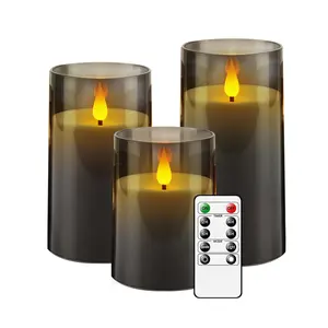 Grey Candles Set With Remote Control Classic Style Replaced Wick High End Pray Led Candle Light