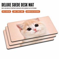 Tapis de bureau en suède 900 x 400 mm, motif portrait de chat, tapis de souris intégral, base en caoutchouc inodore, coutures plates encastrées, antidérapant