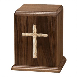 Dark Brown Wooden Cremation Urns Handcrafted Engraved Religious Cross Cremation Urns For Adult Human Ashes From Top Dealers - Product Image 1