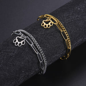 חמוד חיות מחמד Paw צמידי תליון לנשים בנות שכבה כפולה נירוסטה שרשרת אופנה קסם תכשיטי מסיבת מתנת 2021 - Product Image 1