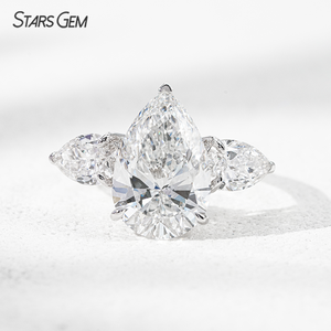 Starsgem 1.339ctw-6.565ctw Three <b>Stones</b> <b>Ring</b> 10K Solid Gold Pear Cut IGI Certified Lab Grown Diamond Engagement <b>Ring</b> for Gift - Product Image 1