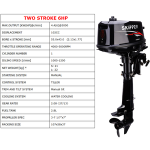 Nuovo Motore Fuoribordo Skipper T6HP-S 6HP 2 Tempi 102cc a Benzina Compatibile con Tohatsu Altezza Specchio di Poppa 444mm per Barche - Product Image 5