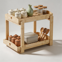 Étagère de rangement coulissante à 2 niveaux en bambou pour cuisine, salle de bain, garde-manger, comptoir ou sous évier, gain de place