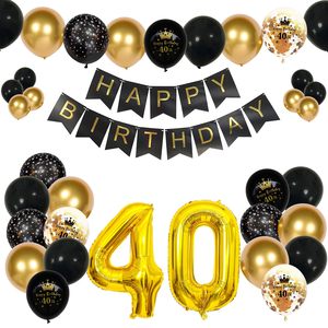 Décorations pour 40e <span class=keywords><strong>anniversaire</strong></span> pour hommes, guirlande d'arche de ballons noirs et dorés avec ballons en feuille de chiffre <span class=keywords><strong>40</strong></span>, confettis, ensemble Nanner - Product Image 1