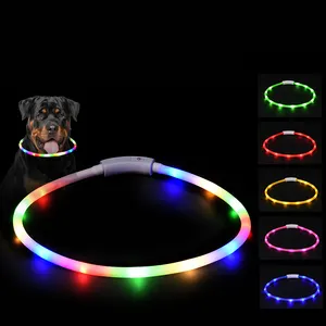 Approvisionnement direct d'usine Logo personnalisé Collier lumineux pour animaux de compagnie Collier de chien Streamer de charge Usb Collier Flash coloré en silicone