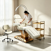 Fauteuil de beauté électrique avec base dorée, 3 moteurs, lit de soin cosmétique réglable, fauteuil de tatouage facial pour salon, clinique, spa