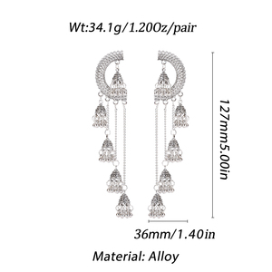 Boucles d'oreilles clous Douvei vintage bohèmes indiennes dorées à longues pampilles et motifs ajourés pour femme, idéales pour les soirées - Product Image 5