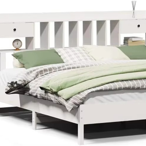 Letto Moderno in Legno Massello con <span class=keywords><strong>Testiera</strong></span> Libreria Salvaspazio 120x190 <span class=keywords><strong>cm</strong></span> Marrone Cera Arredamento Camera da Letto - Product Image 1