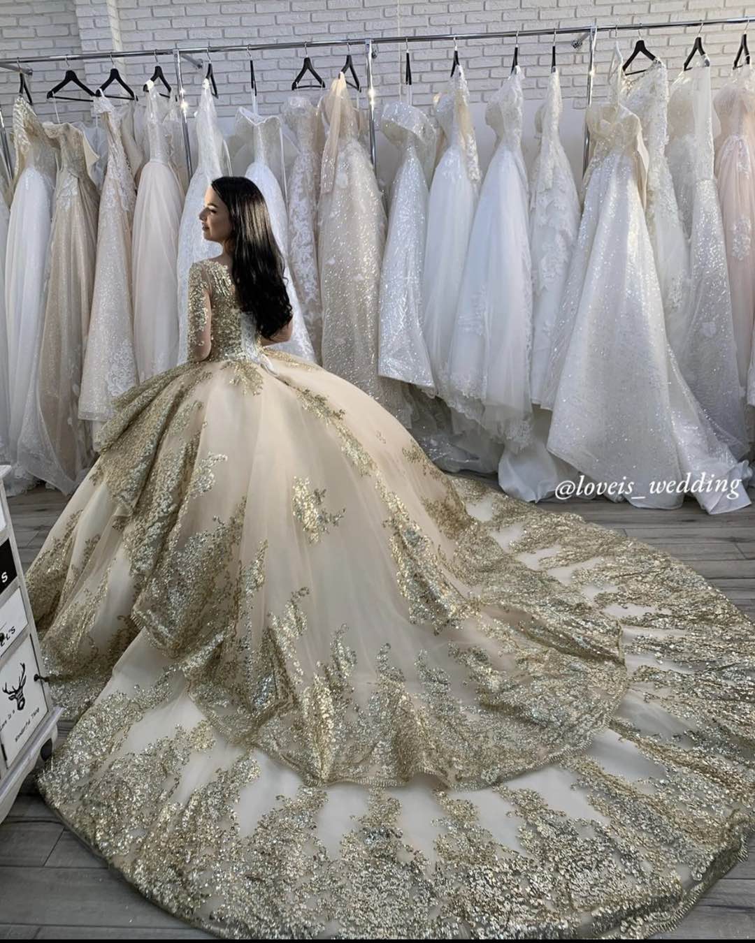 ivory light gold wedding dress Vintage Women Bride Dress Ivory and Gold Lace Ball Gown Wedding Dress –  Siaoryne main image 1