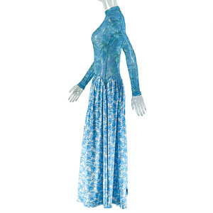 <span class=keywords><strong>Abbigliamento</strong></span> Femminile alla <span class=keywords><strong>Moda</strong></span> 2026, Abito Lungo Casual da Donna con Maniche Lunghe, Collo Alto, Stampa Floreale e Rete, Elegante - Product Image 5