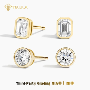 Maßgefertigte 1CT Rundschliff Zargenfassung CVD Diamant-Ohrstecker 10k 14k Gold Labor-Gezüchtete Diamant-Ohrringe - Product Image 1