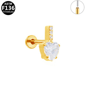 Heart Shape Zircon <b>Stud</b> Earrings Gold Plated <b>Titanium</b> Alloy Everyday Wear Jewelry - Product Image 4