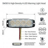 Luz Estroboscópica de Emergencia Ámbar ECE R65 E-Mark, 4 LED, 12-24V, IP67, con Función de Memoria, 4 Cables, Fácil Instalación, Lámpara de Advertencia para Vehículos