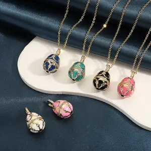 Style <span class=keywords><strong>russe</strong></span> Fabergé coloré oeuf de caille pendentif collier <span class=keywords><strong>bijoux</strong></span> saint valentin cadeau - Product Image 1