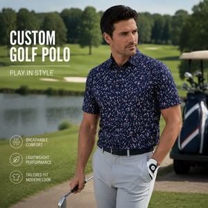 Custom Abstract Print Golf Polo Shirts Men <b>Navy</b> Splatter Pattern Breathable Lightweight Private Label OEM ODM Manufacturer - Product Image 1