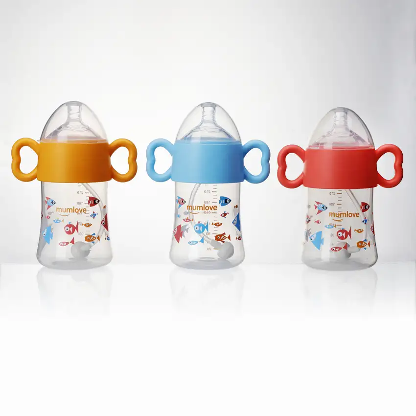 Cartoon Print Oem 240ml Capacity Baby Feeder Bottle Hands Free Bottle Milk Feeding Pp Wide Neck Baby Supplies