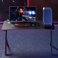 Escritorio Gamer de Madera, Moderno, con Superficie de Metal Negro, Mesa para Computadora