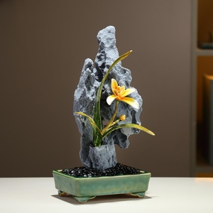 Adorno de Escritorio de Estilo Chino Moderno con Orquídeas y Piedras, Decoración para Sala de Estar, Recibidor, Regalo de Inauguración de Casa - Product Image 3