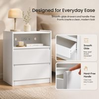 Table de chevet en bois minimaliste OEM à 2 tiroirs avec multiprise, étagère ouverte et compartiment de rangement pour câbles