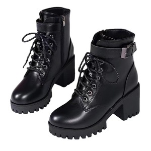 Stivaletti da Donna Autunno Inverno Stile Europeo-Americano <span class=keywords><strong>con</strong></span> <span class=keywords><strong>Tacco</strong></span> Alto, Taglia Grande, Neri <span class=keywords><strong>con</strong></span> <span class=keywords><strong>Tacco</strong></span> Grosso e Chiusura <span class=keywords><strong>con</strong></span> Lacci - Product Image 5