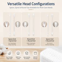 Bâtonnets de coton écologiques pour bébé, 200 pièces, bâtonnets en papier biodégradable, 100% coton pur, embouts doux, nettoyage du nez et des oreilles des nouveau-nés, 7,5 cm