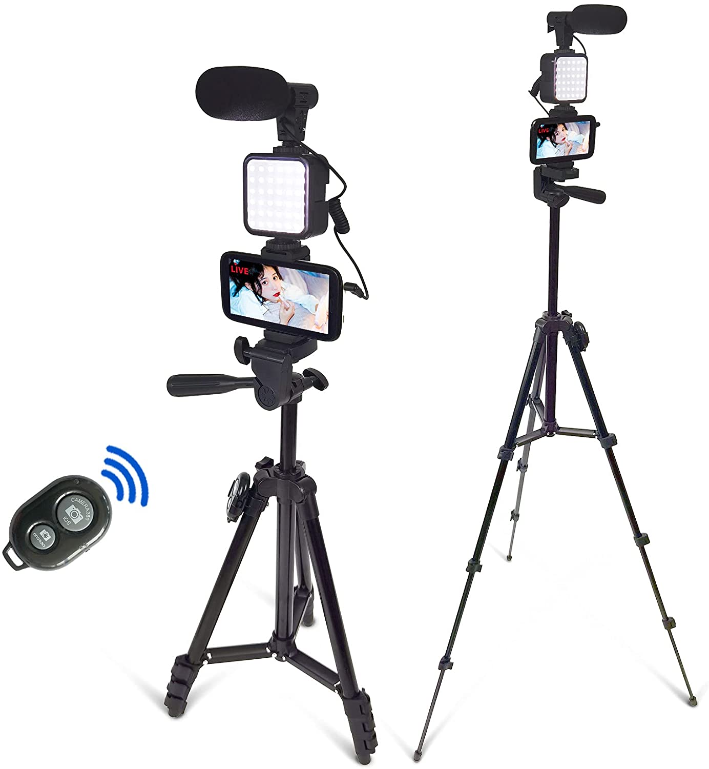 Vlogging Kit for Youtube TikTok Vlogger Tripod for iPhone Smartphone with Mic Live Stream LED light Vlog Set