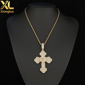 Pendentif Croix en Argent Sterling S925 Plaqué Or 18K avec Zircon, Collier Hip Hop pour Cadeau - Product Image 4