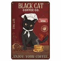 Personnalisé Noir Chat Café Métal Tin Signe Vintage Bar Boutique Cuisine Maison Mur Art Décor Porte Suspendus Signes Plaques Décorations Étagère