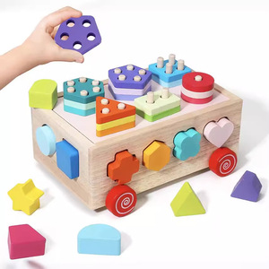 Montessori phong cách tự làm đồ chơi gỗ khối xây dựng thiết lập trẻ em xuyên biên giới đầy màu sắc cột thông minh hộp mô hình loại - Product Image 1