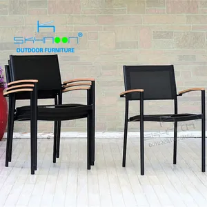 चीनी आधुनिक शैली stackable teslin कुर्सी थोक उद्यान कुर्सी सेट लक्जरी होटल धातु जाल खाने की कुर्सियों (51281A)