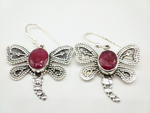 Boucles d'oreilles en rubis, pierres précieuses naturelles, argent sterling 925, bijoux faits à la main, style ethnique tribal vintage pour femmes, vente en gros - Product Image 6