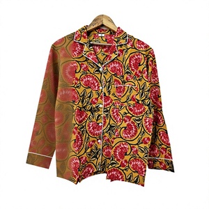 Pyjama pour homme à manches longues, imprimé floral, 100% coton tissé, vêtements de nuit décontractés avec poche, cadeau de saison printanière pour elle - Product Image 2