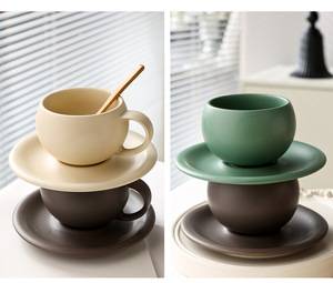Juego de tazas y bandejas de café de cerámica <span class=keywords><strong>mate</strong></span> de 300ml, <span class=keywords><strong>taza</strong></span> de café expreso de cerámica para restaurante, <span class=keywords><strong>taza</strong></span> de leche para desayuno con asa, <span class=keywords><strong>taza</strong></span> de capuchino - Product Image 2