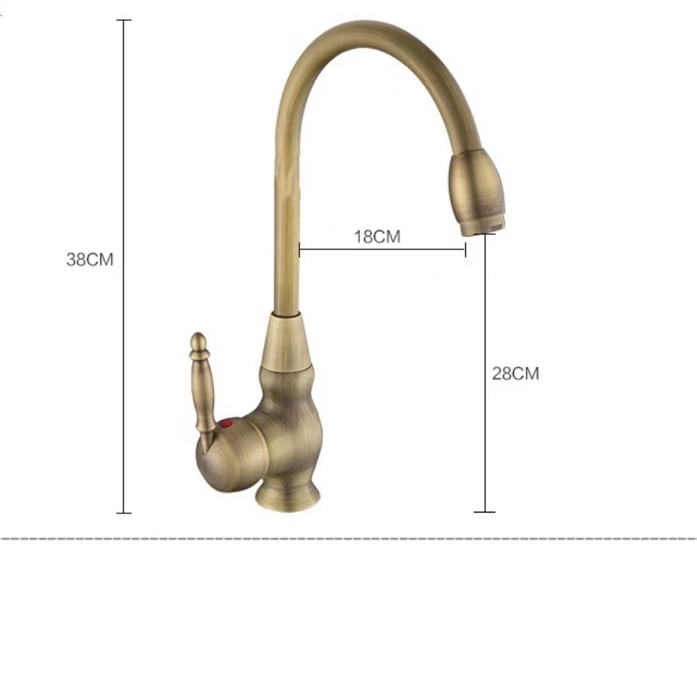 すべて銅ヨーロッパアンティーク洗面台ホットとコールド洗面台蛇口レトロ360度回転キッチンシンク蛇口