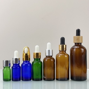 Flacon de sérum cosmétique en verre givré bleu sérigraphié 10ml 30ml 50ml 100ml, flacon compte-gouttes pour huile essentielle avec bouchon en aluminium doré - Product Image 6