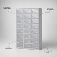 Armoire à casiers commerciale personnalisable à 24 portes en acier inoxydable 201/304, compartiments ventilés verrouillables, capacité de charge de 500 kg/m