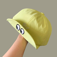 Gorra de Béisbol Vintage de 6 Paneles de Poliéster/Algodón con Bordado de Perro de Ojos Grandes, Ligera, Plegable, de Ala Corta, Protección Solar