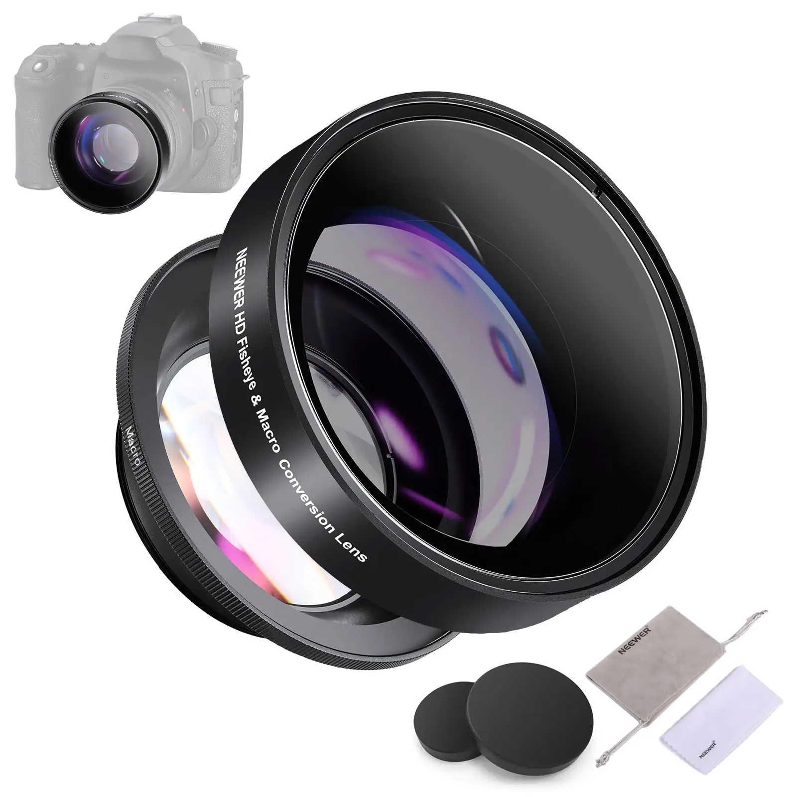 Camera Lens Newer 55Mm 0.43x Hd 2 In 1 Groothoek Macro Lens Voor Eos M5 M6 M50 Mark Ii R7 ZV-E10 A6400 A7 Iv D750 D850 D5600