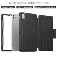 Vente en gros d'étui pour tablette d'affaires en cuir PU style livre pour iPad Pro 11 2024 couverture arrière de livre avec béquille magnétique réglable