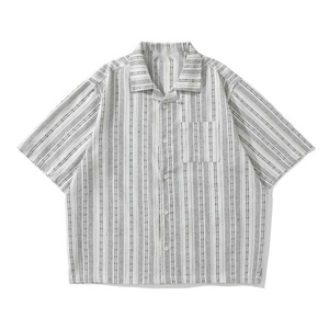 Chemise boutonnée à manches courtes pour homme, style décontracté, vintage, en coton, coupe ample, col cubain, à rayures, pour les vacances - Product Image 5