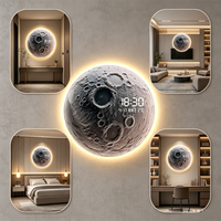 Horloge murale en forme de lune avec lumières LED et affichage numérique - Fonction d'affichage de l'heure/du jour/de la température, adaptée au salon