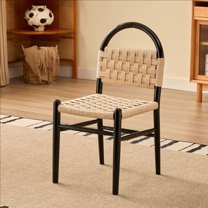 Modern Nordic Retro Industrial Style Solid Wood Brown Woven Restaurant Outdoor <b>Dining</b> <b>Chair</b> - Product Image 5