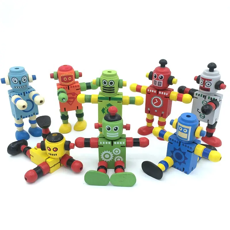 Offre Spéciale Robot blocs de construction jouets Mini Robot jouets déformation en bois Robots élastiques