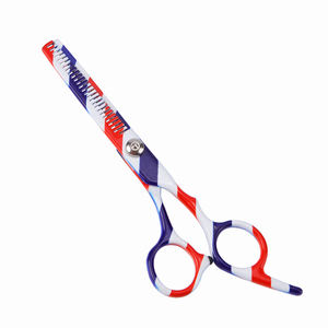 Ciseaux de coiffure en acier inoxydable recouverts de papier bleu, blanc et rouge avec vis réglable pour usage en salon - Product Image 5