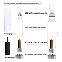 Bouteille d'eau en verre avec infuseur en pierres précieuses naturelles, en acier inoxydable 304, pour le yoga, le spa, les voyages, les boissons quotidiennes, cadeau