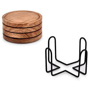 WDF Salvamanteles De Madera Porta Vasos Posavasos De Madera Grabable en blanco Acacia Posavasos De Madera Juegos con soporte - Product Image 4