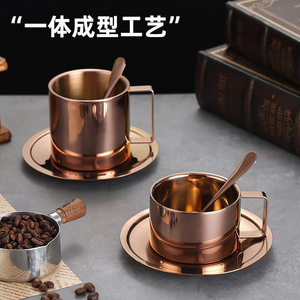 Stainless Steel Coffee <b>Cup</b> <b>Set</b> Gold Plated 304 Double Layer With Saucer And Spoon For Home Office Use - Product Image 5