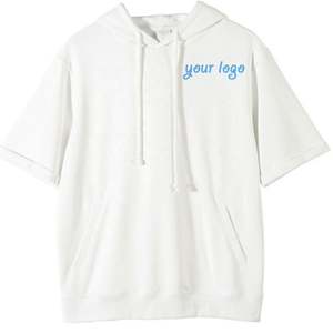 Fabrication Logo personnalisé ample à manches courtes à capuche homme sérigraphie uni surdimensionné marron léger 230g broderie à capuche hommes - Product Image 3