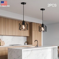 2 pièces en stock aux États-Unis, Luminaire suspendu noir, style ferme rustique vintage, industriel en métal, mini cage